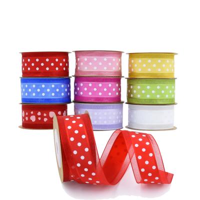 China Organza Dots Small Gift Wrap Ribbon Colorful Decoration Viable Printed Ribbons Viable Wholesale 5m 10m/Roll for sale