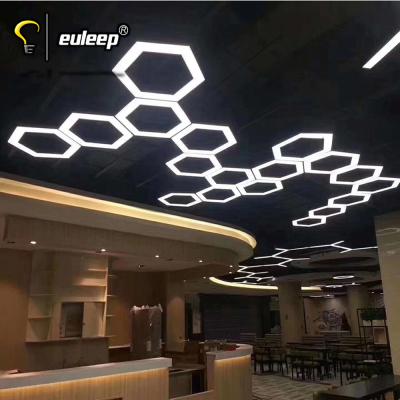 China Modern Modern Linear Chandelier Office Light Fixture Six Shaped Led Linear Light Store Honeycomb Ceiling Hexagon Hanging Pendant Lights for sale