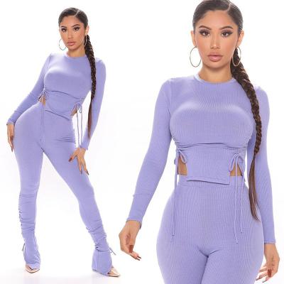 China 2021 Newest Spring Autumn Casual Cotton Solid Ribbed Overalls Women's Two Piece Long Pants Cuffs Sportswear QUICK DRY QUICK DRY Equipments for sale