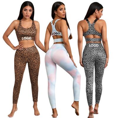 China 2021 Breathable Fashion Girls Plus Size Yoga Sets Womens Leopard Workout Suit Activewear Outfits High Waisted Leggings Gym Fitness Sets for sale