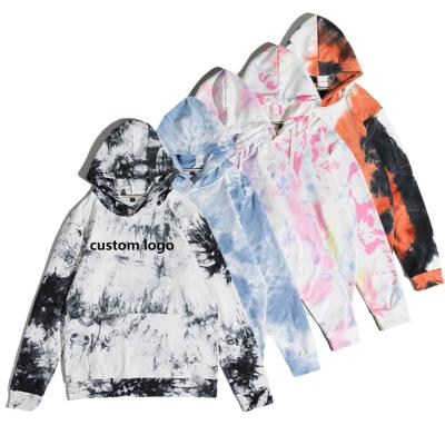 China Custom Fashion Anti-wrinkle Super Soft Women's Tie Dye Hoodie Embroidery Terry Fleece Pullover Tie Dye Logo Hoodie For Women for sale