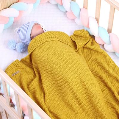 China Anti-pilling Knitting Yarn Organic Knitted Cellular Baby Receiving Wrap Throw Blanket for sale