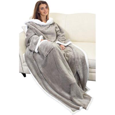 China High Quality Comfortable TV Sherpa Fleece Anti-pilling Wearable Blanket With Sleeves For Adult for sale