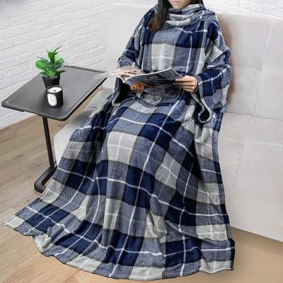 China Solid Comfortable Anti-pilling Sherpa Dress Wholesale Wearable Adult TV Fleece Blanket With Sleeves for sale