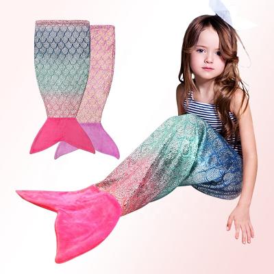 China Anti-pilling Amazon Popular Custom Colorful Mermaid Tail Throw Blanket For Kids Girls for sale