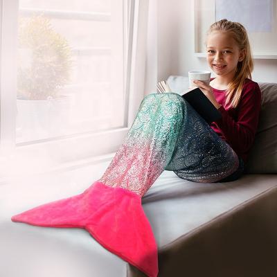 China Hot Sale Luminous Mermaid Tail Anti-pilling Soft Flannel Fleece Kids Glowing In Dark Blanket for sale