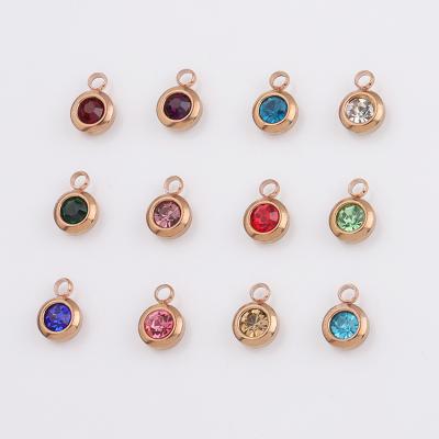 China 6.5mm Stainless Steel Rose Gold Environmental Friendly Rhinestones 12 Lucky Stones Charms For DIY Jewelry Making for sale