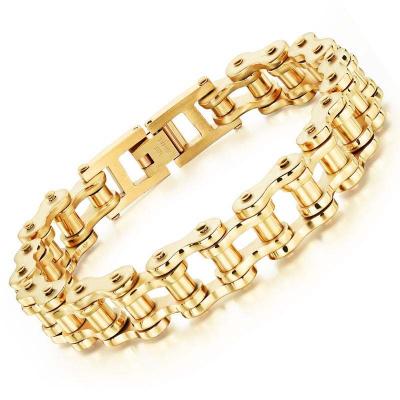 China Environmental Friendly Gold Plated 316L Stainless Steel Fashion Sports Bike Style Chain Mens Bracelet for sale