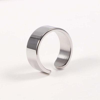 China Engravable Logo Black Stamping Opening Stainless Steel 18mm Shinning Environmental Friendly Rings For Men for sale