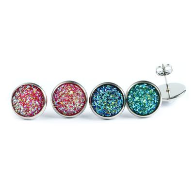 China Environmental Friendly Stainless Steel Faux Druzy Resin Jewelry Party Gift 12mm Stud Earrings For Girls for sale