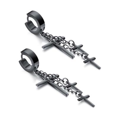 China Hot Sales Men's Fashion Environmentally Friendly Hip-hop Long Titanium Steel Punk Cross Earrings For Boys for sale