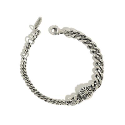 China TRENDY 18.5cm 925 Sterling Silver Jewelry Simple Flower Chain Bracelet for Women for sale