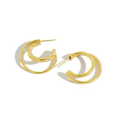 China 25mm Fashion Double Loop Stud Earring 925 Sterling Silver Jewelry Earrings For Women Environmental Friendly for sale