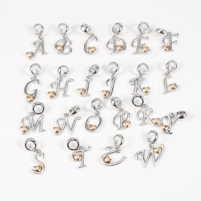 China New Arrival Environmental Friendly Gold Heart Silver Alphabet Letter Pendant Charm For DIY Bracelet for sale