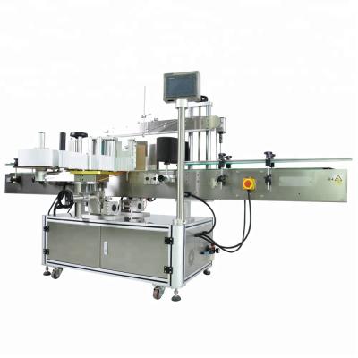 China Guangzhou Manufacture CLOTHING Automatic Double Bottle Linear Vertical Adhesive Glass Flat Label Two Side Sticker Labeling Machine for sale