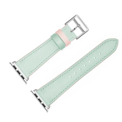 China Adjustable For Apple Watch Band Series 1 2 3 4 5 6 Two Color Watch Strap 22mm Cowhide Watch Strap Leather Band Real Cowhide Leather Band for sale