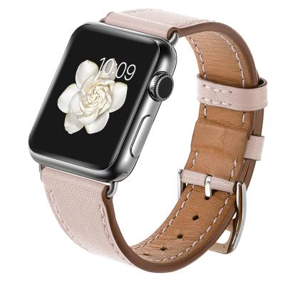 China Luxury Real Cowhide Watchband Leather Band Adjustable For Apple Watch 1 2 3 4 5 6 Pink Green Watch Band Strap 22mm Leather Strap Good Condition for sale