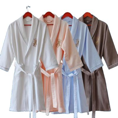 China QUICK DRY luxury unisex soft 100% cotton fabric satin waffle bathrobe bathrobe for hotel for sale