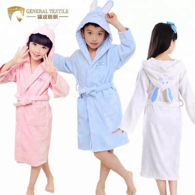 China Plus Size Hooded 100% Cotton Hotel Kid's Velor Fabric Bathrobe for sale