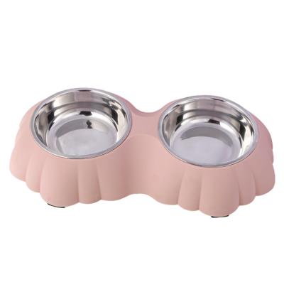 China Sustainable Flower Shape Stainless Steel Pet Bowl Cat Dog Basin Dog Bowl Double Pet Easy Clean Feeder for sale