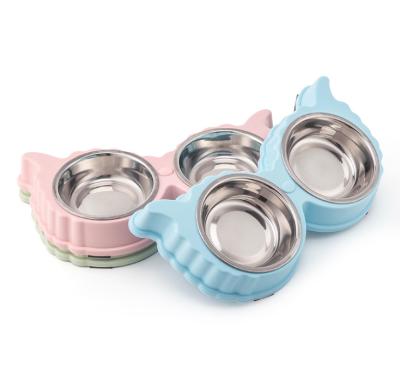 China Sustainable New Products Pet Feeder Stainless Steel Cartoon Cat Basin Small Size Dog Bowl for sale