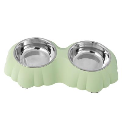 China Sustainable Customization Stainless Steel PP Double Non Slip And Easy Clean Pet Feeder Cat Dog Food Bowl for sale