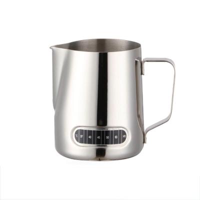 China Viable Stainless Steel 400ml 600ml Acute Point Kettle With Temperature Smelling Foaming Garland Coffee Drawing Cup Milk Pot for sale