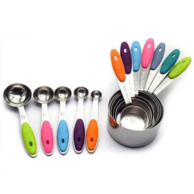 China Customization Stainless Steel Scoop Silicone Handle Viable Measuring Spoon and Cup 10 Pieces Coffee Sprinkled Milk Measuring Scoop for sale