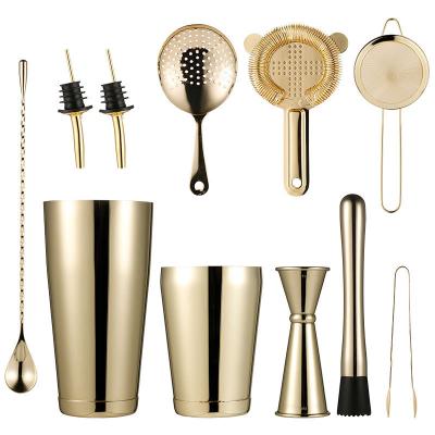 China Multifunctional Specular Cocktail Mixing Tools Stainless Steel Cocktail Bar Cup Mixing Wine Glass Set 10 Pieces for sale