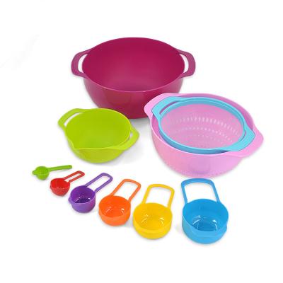 China Wholesale Plastic Sustainable Plant 10 In 1 Drain Basket Measuring Cup And Salad Bowl Set 10 Pieces for sale