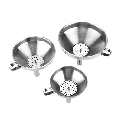 China Sustainable Multifunctional Kitchen Supplies Metal Funnel Oil Liquid Strainer Separation Head Stainless Steel Utensils Utensil Sets Slivery for sale