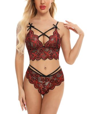 China Spandex/Polyester Sexy Underwear Bra Set Lace Valentine's Day Two Piece Underwear for sale