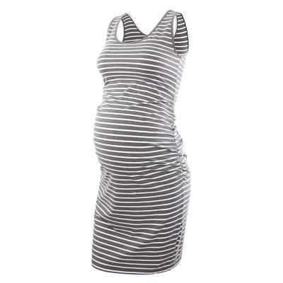 China Anti-Allergy Maternity Dress Stripes For Daily Wear Maternity Dress Stripe Midi Simple Solid Maternity Dress for sale