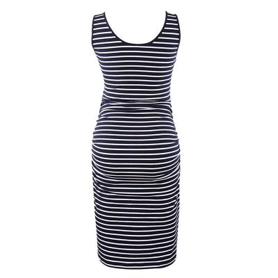 China Anti-Allergy Summer Maternity Dresses Casual Wear Maternity Daily Wear Dresses Solid Stripe Midi Maternity Dress for sale