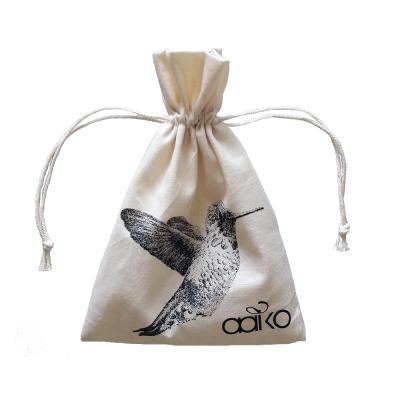 China Recyclable Natural Cotton Drawstring Bag Cotton Pouch With LOGO Printing for sale