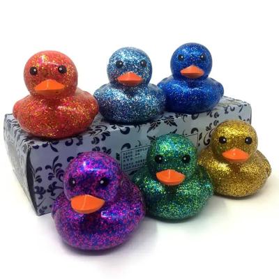 China Wet to Sounds Squeezes Toys 2.95 INCH Glitter Rubber Ducks Toys 6 Colors Assortment Bath Gifts Wiggle Relaxing Toys for Baby Kids Showers Summer Pool for sale