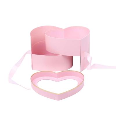 China Other Box Luxury Double Layer Ribbon Flower Waterproof Heart Shaped Flower Box for sale