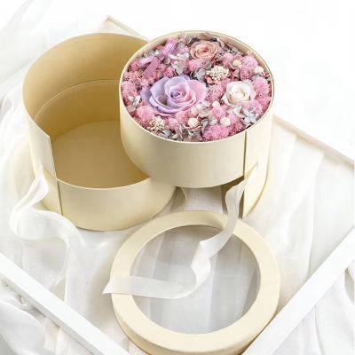 China High quality elegant luxury durable custom rose recycled materials color two layers round flower paper gift package box for chocolate lipstick package for sale