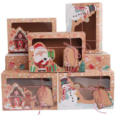 China Recyclable Christmas Cookie Boxes Donut Gift Box Bakery Box with Clear Window, Santa Snowman Holiday Designs with Christmas Ribbons f for sale