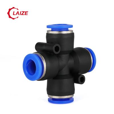 China Connect Pipes Plastic PZA One Touch Union Cross Pipe Connector And Pneumatic Fitting for sale