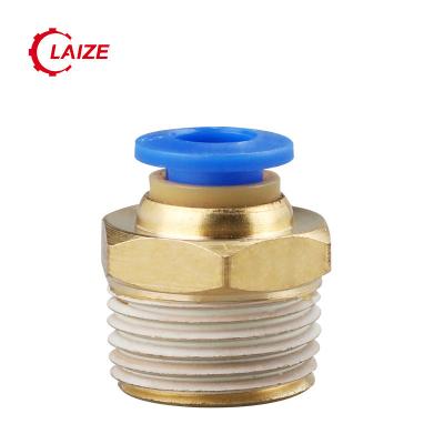 China Connect Pipes Straight Push In Pneumatic Fitting Threaded And Female Post Push To Union Body Connector Hexagonal Brass PC 6-03 for sale