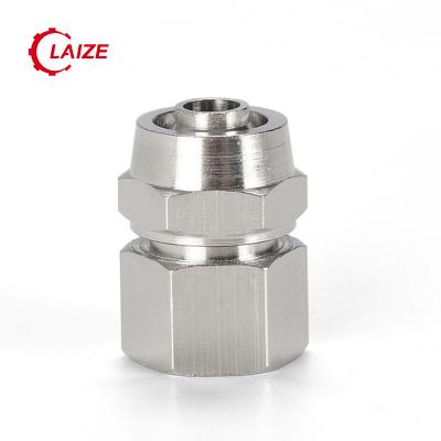 China Quick PCF push-on fittings internal trheaded nickel straight brass way with external hex pneumatic fit equal for sale