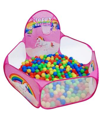 China Soft Toy Robot Lovely Unicorn Attack Ball Pool With Basketball Hoop Pink Kids Jump Up Ball Mines Tent for sale