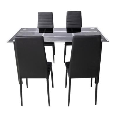 China Free Sample Waterproof Cheap 6 Chair Er Dining Table Set Modern Classic Luxury Iron Legs Glass Dining Table Set With Chairs for sale