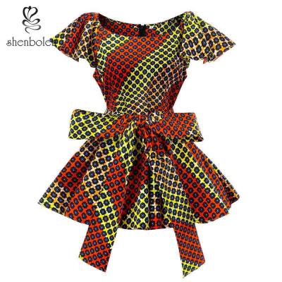 China Women Wax Fabric Pattern African Print Dress Top African Daily Life Summer Daily Life Short Sleeve Top for sale