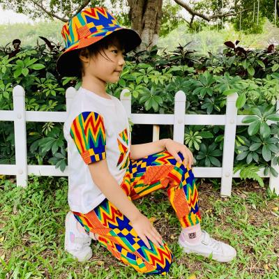 China 2021 New African Print Fashion Summer African Kente Print Kids Wear African Top And Pants Two Piece Set For Children for sale