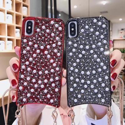 China Protect Your Shiny High Quality Pearl Cell Phone Cell Phone Case With Rope For Apple iPhone for sale