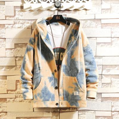 China Anti-wrinkle spring and autumn fashion hooded tie dyed coat high street sweater men's brutal handsome big cardigan for sale