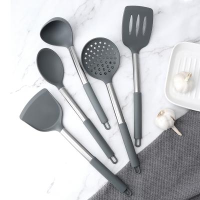 China Viable Wholesale 5 Pieces Kitchenware Set Silicone Cookware Set With TPR Handle Nonstick Cookware Sets for sale