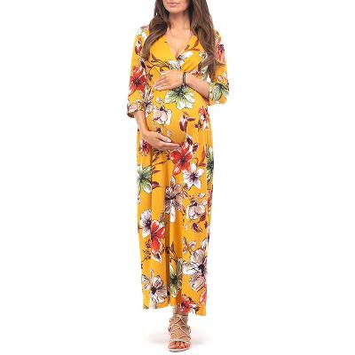 China Anti-Static Our Own Manufacturer High Standard Delicate Yellow Loose Casual Pregnant Women Dress for sale